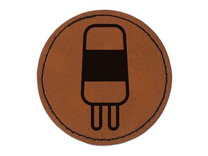 Layered Ice Cream Bar Frozen Treat Popsicle Round Iron-On Engraved Faux Leather Patch Applique - 2.5"