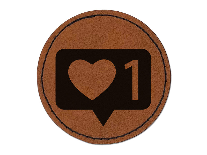 Like Heart Plus One Round Iron-On Engraved Faux Leather Patch Applique - 2.5"