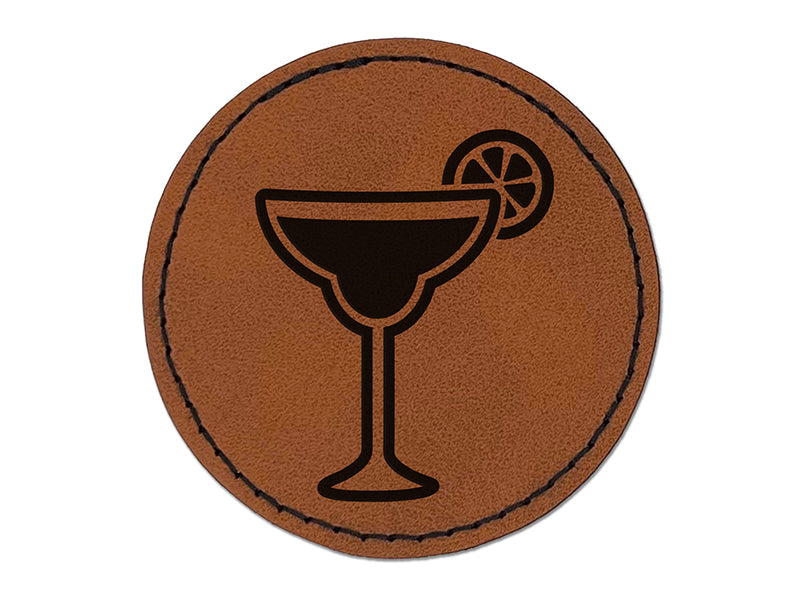 Margarita Cocktail with Lime Round Iron-On Engraved Faux Leather Patch Applique - 2.5"