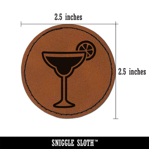 Margarita Cocktail with Lime Round Iron-On Engraved Faux Leather Patch Applique - 2.5"