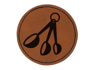 Measuring Spoons Baking Cooking Round Iron-On Engraved Faux Leather Patch Applique - 2.5"