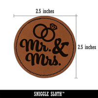 Mr. and Mrs. Wedding Rings Round Iron-On Engraved Faux Leather Patch Applique - 2.5"