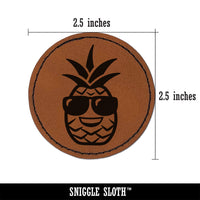 Pineapple with Sunglasses Round Iron-On Engraved Faux Leather Patch Applique - 2.5"