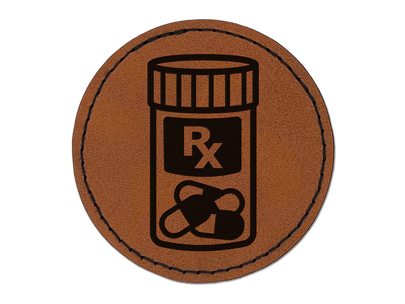 Prescription Pill Bottle Medicine Round Iron-On Engraved Faux Leather Patch Applique - 2.5"