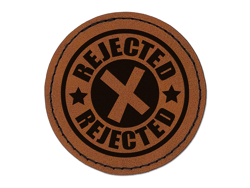 Rejected X Mark Round Iron-On Engraved Faux Leather Patch Applique - 2.5"