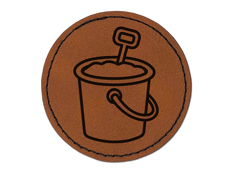 Sand Bucket Pail Round Iron-On Engraved Faux Leather Patch Applique - 2.5"