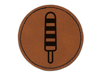 Single Ice Cream Bar Frozen Treat Popsicle Round Iron-On Engraved Faux Leather Patch Applique - 2.5"