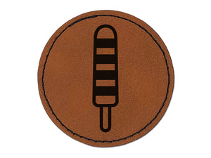 Single Ice Cream Bar Frozen Treat Popsicle Round Iron-On Engraved Faux Leather Patch Applique - 2.5"