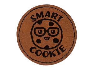 Smart Cookie with Glasses Teacher Round Iron-On Engraved Faux Leather Patch Applique - 2.5"