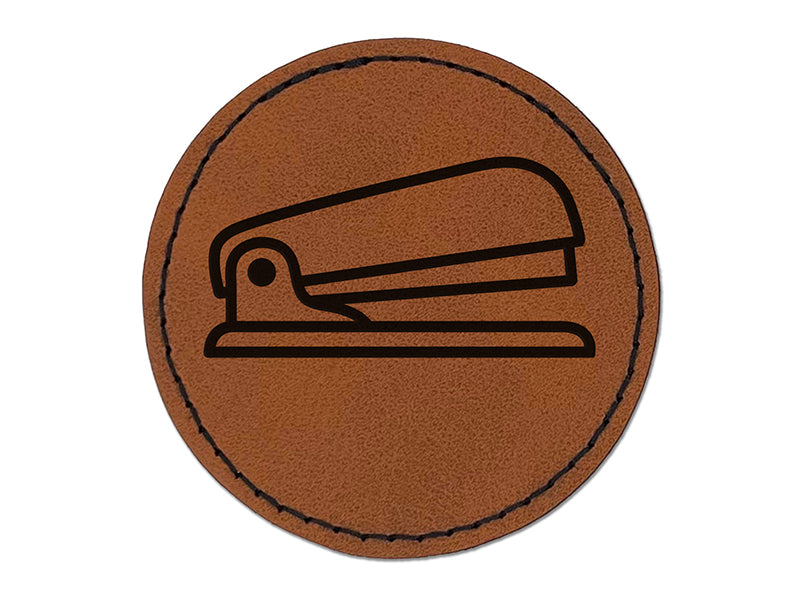 Stapler Office Supplies Round Iron-On Engraved Faux Leather Patch Applique - 2.5"