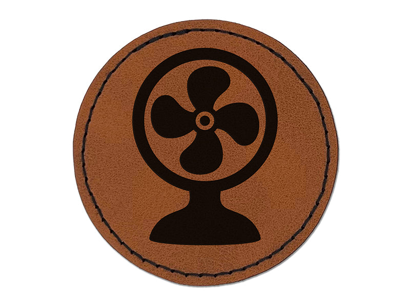 Stay Cool Fan Round Iron-On Engraved Faux Leather Patch Applique - 2.5"
