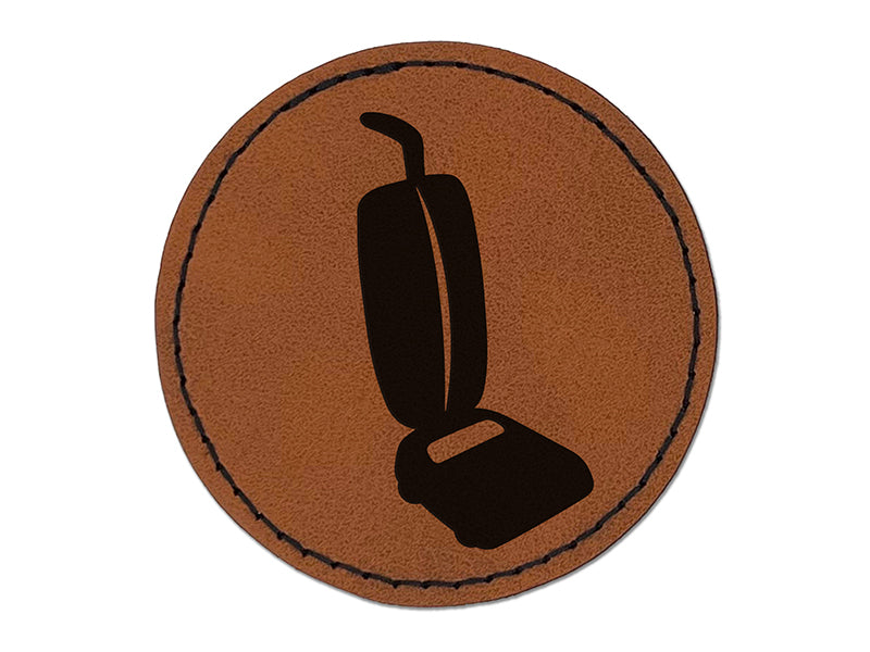 Upright Vacuum Cleaner Cleaning Round Iron-On Engraved Faux Leather Patch Applique - 2.5"