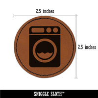 Washing Machine Laundry Round Iron-On Engraved Faux Leather Patch Applique - 2.5"