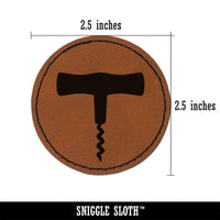 Wine Bottle Cork Corkscrew Round Iron-On Engraved Faux Leather Patch Applique - 2.5"