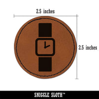 Wrist Watch Round Iron-On Engraved Faux Leather Patch Applique - 2.5"