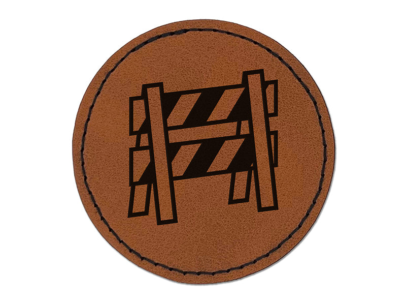 A-frame Barricade Barrier Construction Round Iron-On Engraved Faux Leather Patch Applique - 2.5"