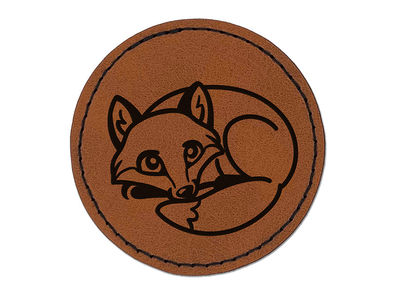 Baby Fox Woodland Animal Round Iron-On Engraved Faux Leather Patch Applique - 2.5"