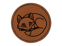 Baby Fox Woodland Animal Round Iron-On Engraved Faux Leather Patch Applique - 2.5"