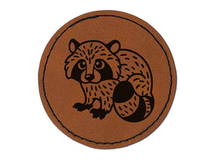 Baby Raccoon Woodland Animal Round Iron-On Engraved Faux Leather Patch Applique - 2.5"