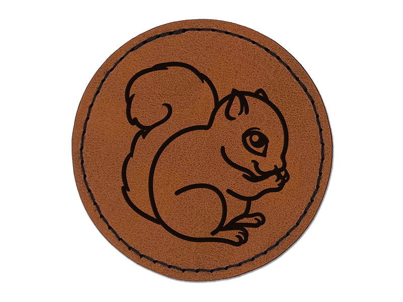 Baby Squirrel Woodland Animal Round Iron-On Engraved Faux Leather Patch Applique - 2.5"