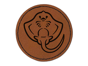 Baby Stingray Underside Round Iron-On Engraved Faux Leather Patch Applique - 2.5"