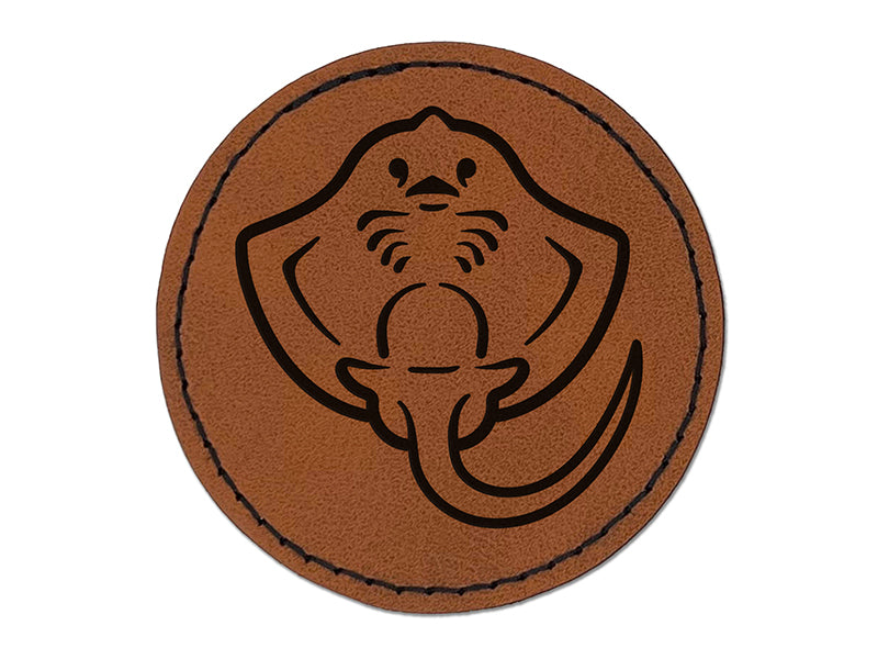 Baby Stingray Underside Round Iron-On Engraved Faux Leather Patch Applique - 2.5"