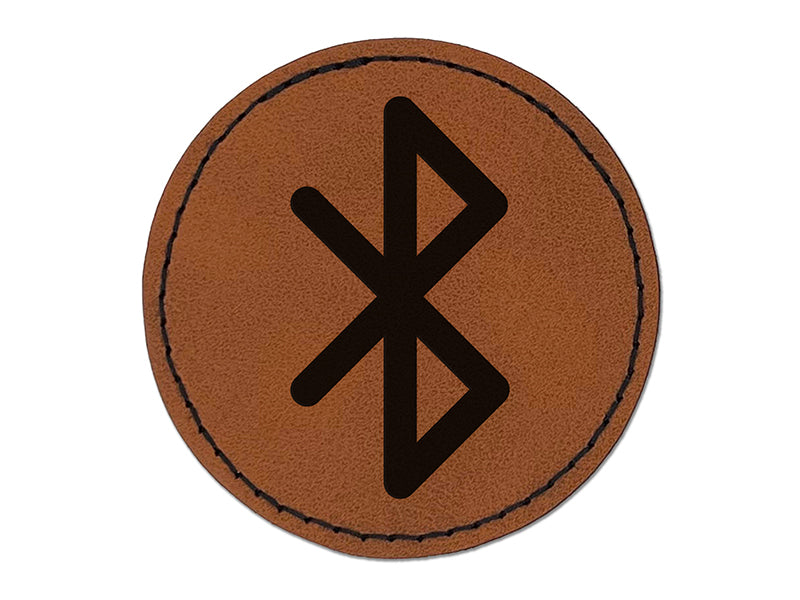 Bluetooth Symbol Round Iron-On Engraved Faux Leather Patch Applique - 2.5"
