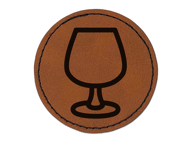 Brandy Wine Glass Round Iron-On Engraved Faux Leather Patch Applique - 2.5"