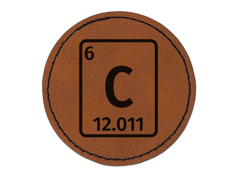 Carbon Periodic Table of Elements Science Chemistry Round Iron-On Engraved Faux Leather Patch Applique - 2.5"