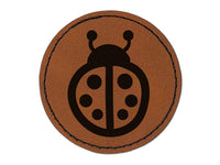 Cartoony Ladybug Round Iron-On Engraved Faux Leather Patch Applique - 2.5"