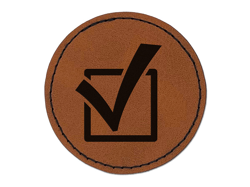 Check in Checkbox Round Iron-On Engraved Faux Leather Patch Applique - 2.5"