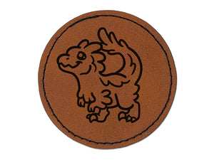 Chibi Raptor Feathered Velociraptor Dinosaur Round Iron-On Engraved Faux Leather Patch Applique - 2.5"