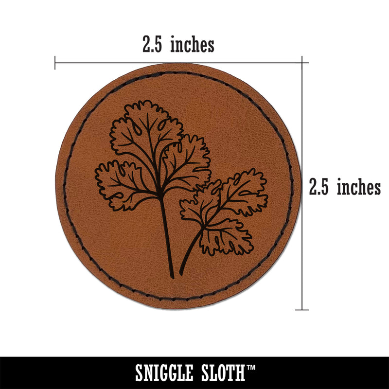 Cilantro Herb Plant Round Iron-On Engraved Faux Leather Patch Applique - 2.5"