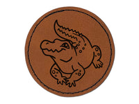 Crocodile Alligator Cute Round Iron-On Engraved Faux Leather Patch Applique - 2.5"