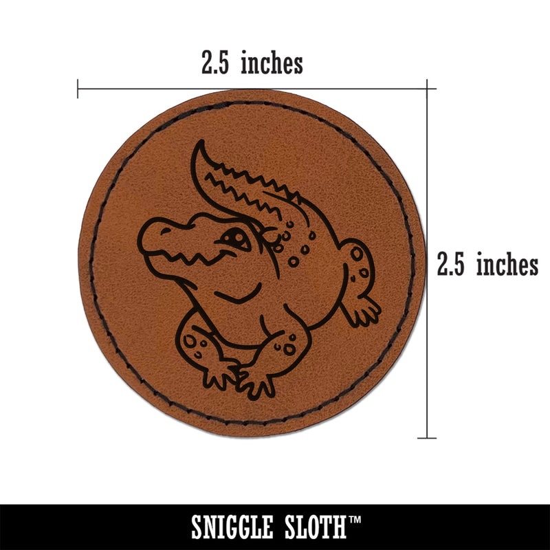 Crocodile Alligator Cute Round Iron-On Engraved Faux Leather Patch Applique - 2.5"