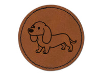 Dachshund Standing Wiener Dog Round Iron-On Engraved Faux Leather Patch Applique - 2.5"