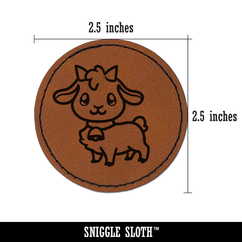 Darling Goat Farm Animal Round Iron-On Engraved Faux Leather Patch Applique - 2.5"