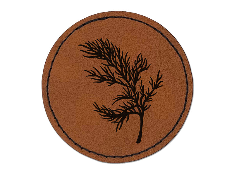 Dill Herb Plant Round Iron-On Engraved Faux Leather Patch Applique - 2.5"