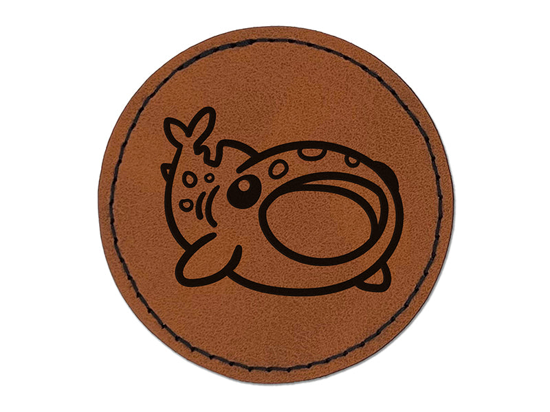 Fascinating Whale Shark with Open Mouth Round Iron-On Engraved Faux Leather Patch Applique - 2.5"
