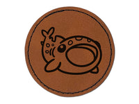 Fascinating Whale Shark with Open Mouth Round Iron-On Engraved Faux Leather Patch Applique - 2.5"