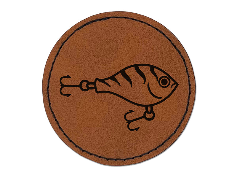 Fishing Lure Bait Round Iron-On Engraved Faux Leather Patch Applique - 2.5"