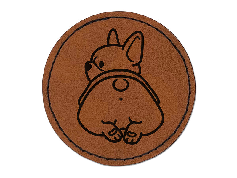 Frenchie from Behind Butt French Bulldog Dog Round Iron-On Engraved Faux Leather Patch Applique - 2.5"
