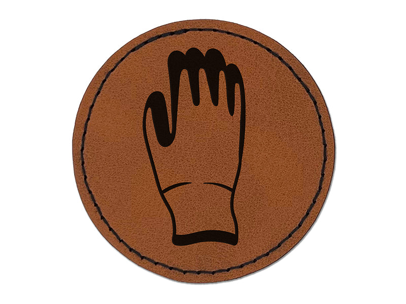 Garden Glove Gardening Work Round Iron-On Engraved Faux Leather Patch Applique - 2.5"