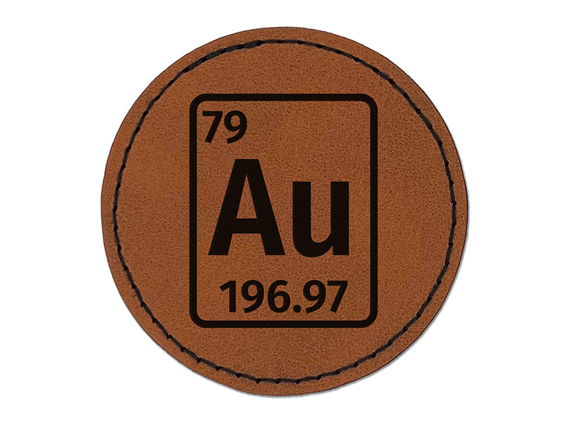 Gold Periodic Table of Elements Science Chemistry Round Iron-On Engraved Faux Leather Patch Applique - 2.5"