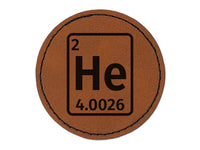 Helium Periodic Table of Elements Science Chemistry Round Iron-On Engraved Faux Leather Patch Applique - 2.5"