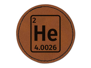 Helium Periodic Table of Elements Science Chemistry Round Iron-On Engraved Faux Leather Patch Applique - 2.5"