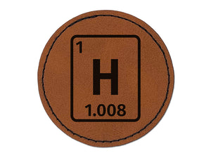 Hydrogen Periodic Table of Elements Science Chemistry Round Iron-On Engraved Faux Leather Patch Applique - 2.5"