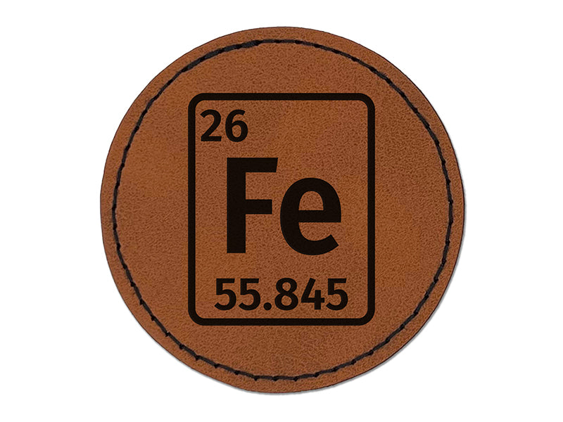 Iron Periodic Table of Elements Science Chemistry Round Iron-On Engraved Faux Leather Patch Applique - 2.5"