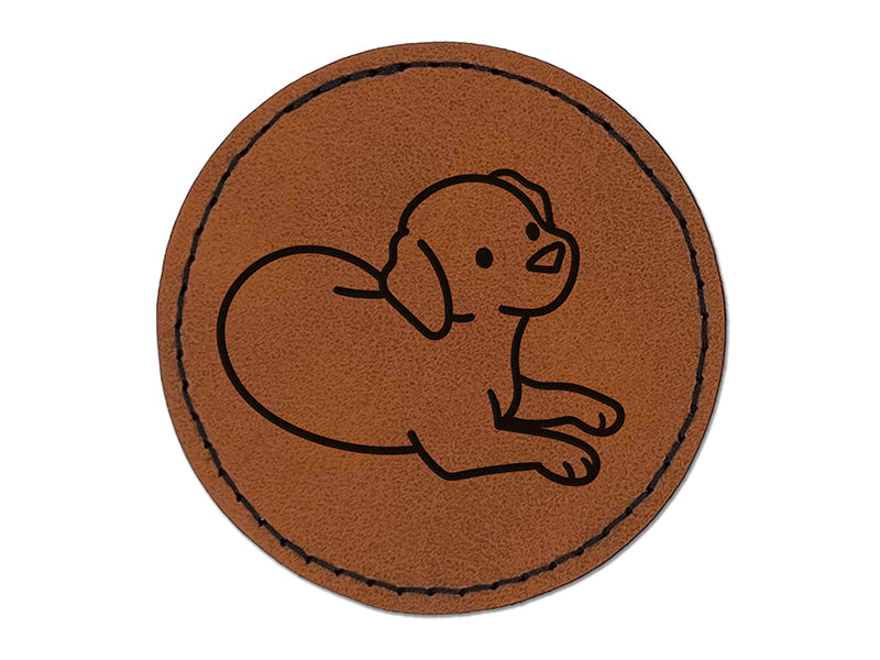 Labrador Retriever Laying Down Dog Round Iron-On Engraved Faux Leather Patch Applique - 2.5"