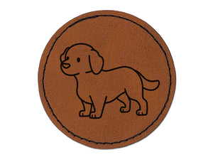 Labrador Retriever Standing Dog Round Iron-On Engraved Faux Leather Patch Applique - 2.5"